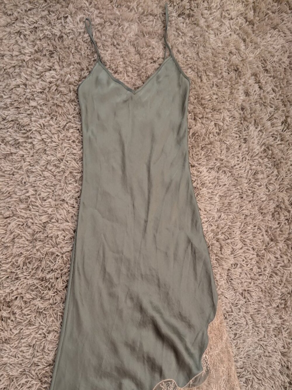 Aritzia Wilfred Olive Green Slip Dressl with Lace Trim
